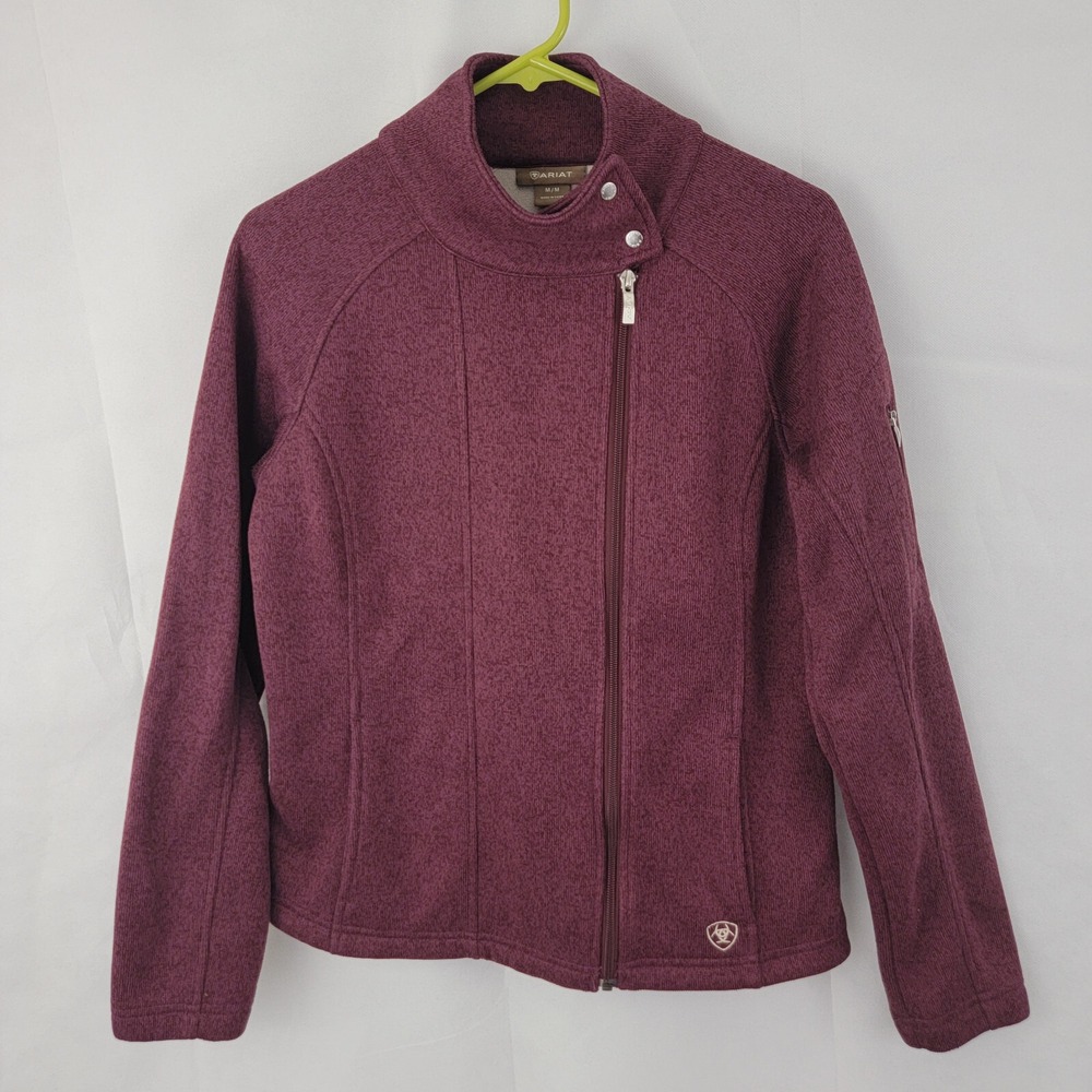 ARIAT Womens Jacket Sz MEDIUM Regency Knit MAROON Full Zip Fleece Lined
